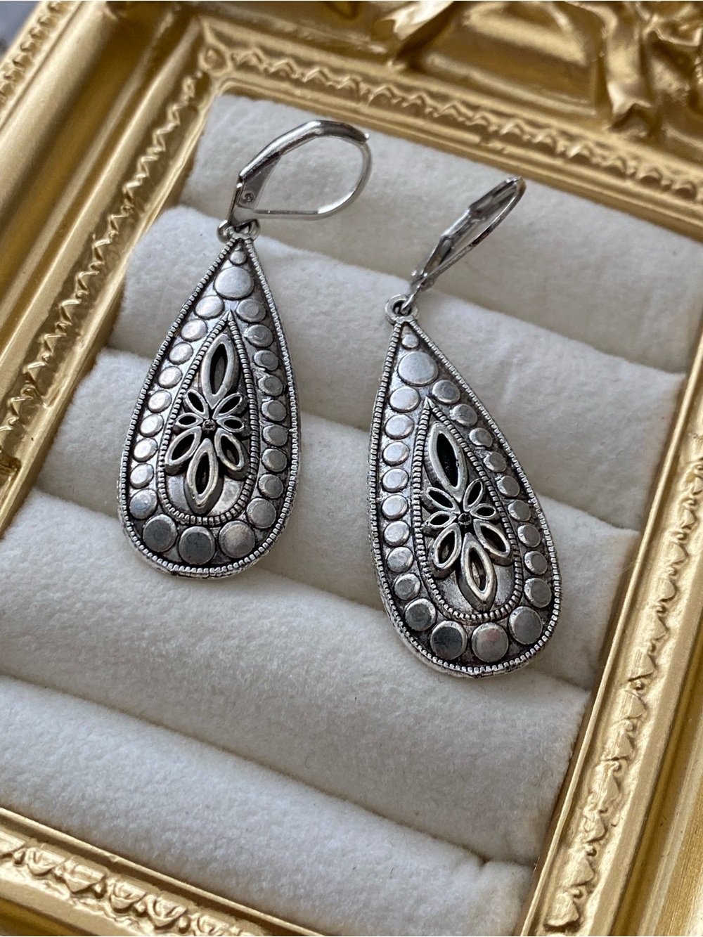 Sterling Silver Teardrop Filigree Drop Earrings - Silver
